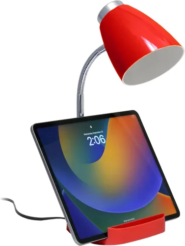 Miniatura 4 de Simple Designs LD1067-RED Lámpara de escritorio compartimentada con soporte para iPhone/iPad/Tablet, cuello de cisne plegable, para oficina, sala