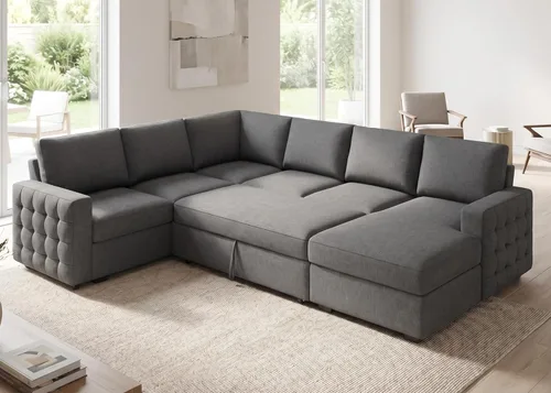Miniatura 14 de HONBAY Sofá Seccional Sleeper con Cama Extraíble Sofá Seccional en Forma de U Cama Sleeper con Chaise de Almacenamiento Sofá Seccional Sleeper de 6