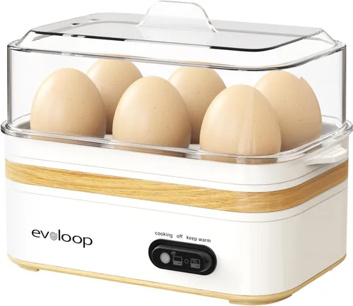 Miniatura 12 de Evoloop - Olla rápida para huevos eléctrica con capacidad para 6 huevos, para huevos cocidos suaves, medianos, duros, con máquina de escalfar