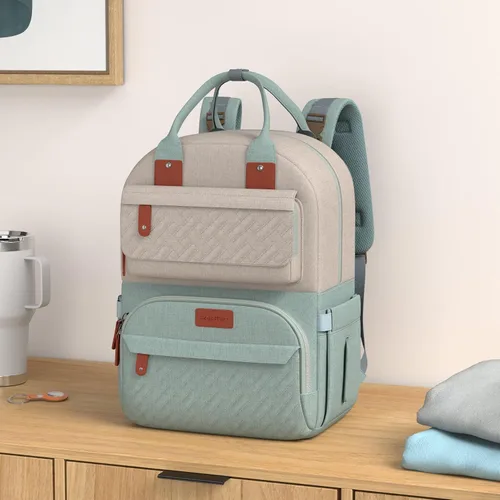 Miniatura 2 de Legestori Mochila para pañales, bolsa de pañales para bebé niña con bolsillos aislados y correas para cochecito, Verde, Grande, Casual