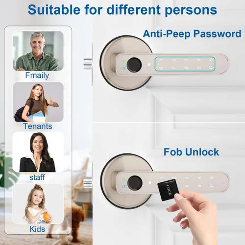Miniatura 3 de Cerradura de puerta por huella dactilar, perilla de puerta biométrica, cerradura de puerta inteligente con control por aplicación, entrada sin llave