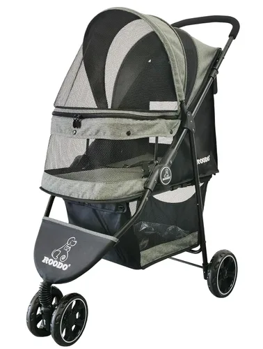 Miniatura 11 de ROODO Cochecito de 3 ruedas para perros y gatos, ligero, plegable, compacto, portátil, todo terreno, equipo de viaje, cachorro, gatito, cochecito