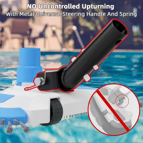 Miniatura 2 de Cabezal de aspiradora de piscina con mango de control direccional, resorte de mantenimiento estable, ruedas y cepillo lateral e inferior, cabezal