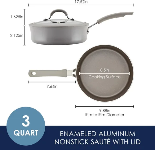 Miniatura 2 de Rachael Ray Cook + Create Sartén Antiadherente con Tapa, 3 Cuartos, Gris