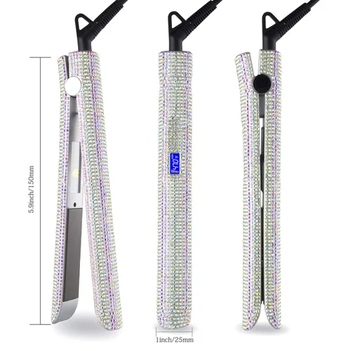 Miniatura 7 de DORISILK Plancha plana de titanio para cabello, plancha de pelo a alta temperatura de 480 °F, plancha aplanadora con diamantes de imitación, Ab