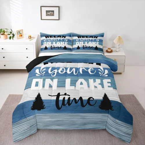 Miniatura 30 de Erosebridal Juego de edredón de reglas del lago, juego de ropa de cama tamaño matrimonial, edredón rústico para niños y niños, decoración de cabaña