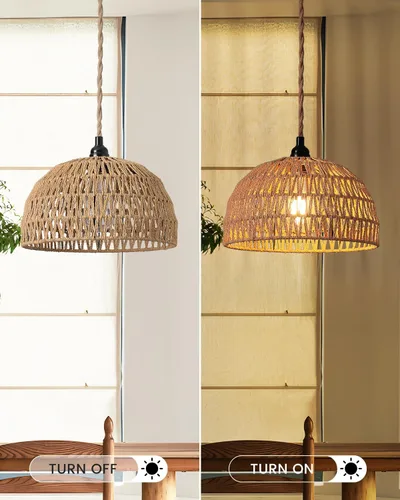 Miniatura 2 de Lámpara colgante de ratán, luces colgantes bohemias, cable de enchufe, luz colgante de ratán, enchufe en la pared, interruptor de encendido/apagado