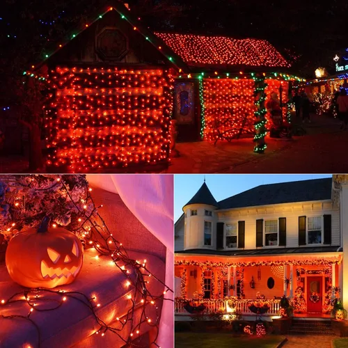Miniatura 6 de BrizLabs - Luces naranjas de Halloween, 78.74 pies, 240 luces LED de color naranja, luces para exteriores de Halloween, miniluces conectables, 8