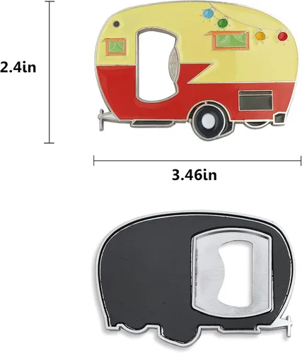 Miniatura 4 de Abrebotellas magnético con captador de tapas, paquete de 2, abridor de botellas de caravana, aleación de zinc, azul y amarillo