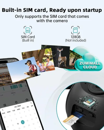 Miniatura 7 de ZUMIMALL Cámaras de seguridad celulares 4G LTE inalámbricas para exteriores, cámaras 2K sin WiFi para seguridad en el hogar con vista de 360°