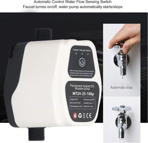 Miniatura 3 de Bomba de refuerzo de presión de agua de 24 V CC, bomba de ducha silenciosa de 100 W, 25 L/minuto, con motor sin escobillas de detección automática