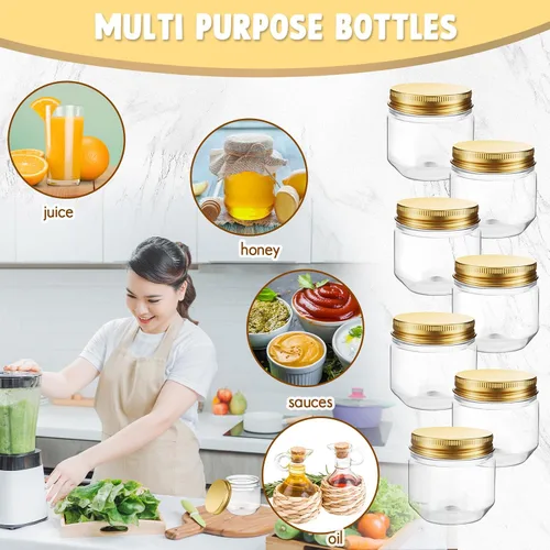Miniatura 7 de Tanlade 60 tarros de plástico transparente de 3 onzas con tapas de boca ancha, mini recipientes de almacenamiento a granel para hierbas, gelatina