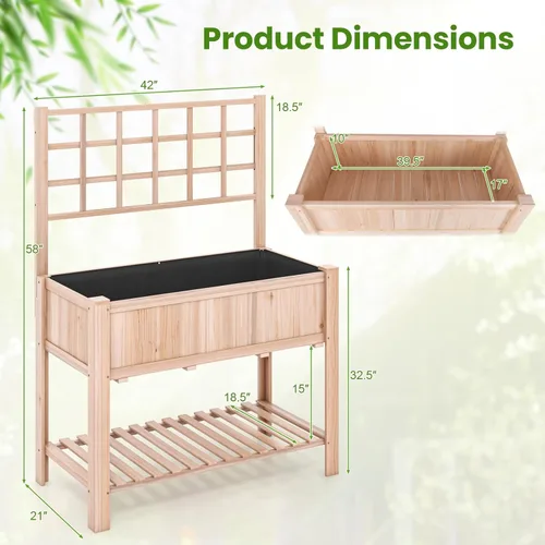 Miniatura 8 de S AFSTAR Cama de jardín elevada con enrejado, maceta elevada de 42 x 21 x 58 pulgadas con patas, estante de almacenamiento inferior, forro