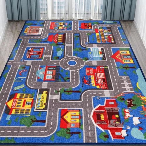 Miniatura 9 de Alfombra de juego para niños, alfombra de autos para niños, alfombra antideslizante con diseño de mapa de ciudad para niños, alfombra para sala