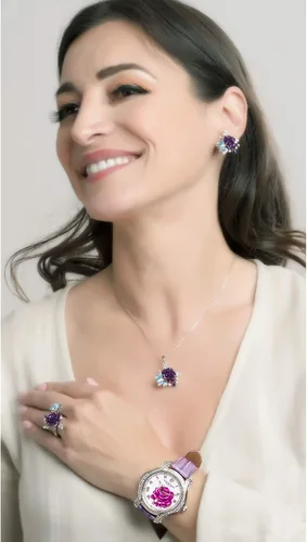 Miniatura 9 de Jeannie Rose "A Dozen Roses Watches Reloj analógico de 1.575in para mujer Morado sobre blanco A01, MoradoBlancoA01, Boost-your-confidence