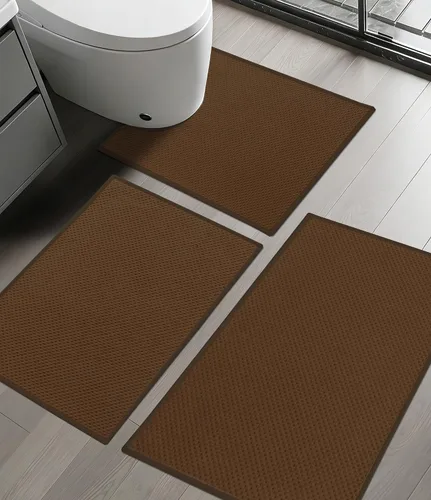 Miniatura 25 de YIHOUSE Juego de 2 tapetes de baño ultrafinos de secado rápido, tapete de baño absorbente para baño, antideslizante, lavable a máquina (beige)