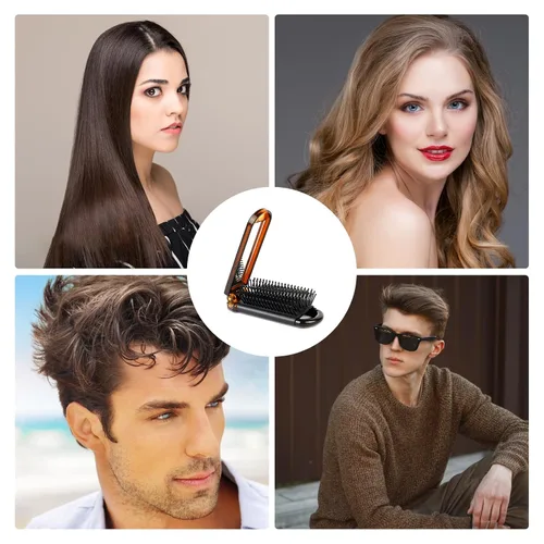Miniatura 7 de Cepillo de pelo plegable compacto con espejo, paquete de 2 peines de viaje portátiles y mini cepillo de pelo para mujeres, gimnasio, viajes, bolso