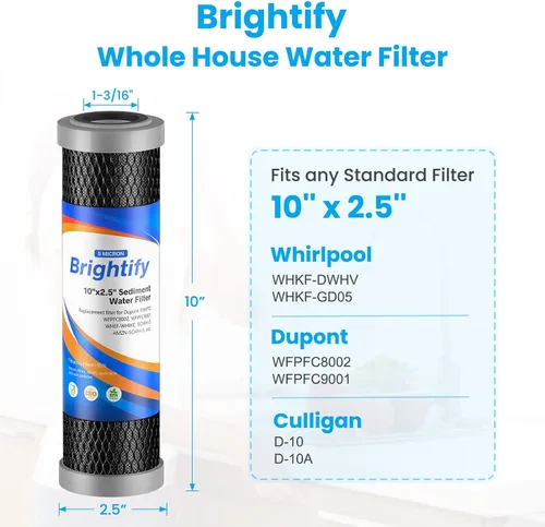 Miniatura 5 de Brightify Filtro de agua de carbono de 10 x 2.5 pulgadas, 5 micrones, cartucho de filtro de agua CTO para toda la casa compatible con Culligan