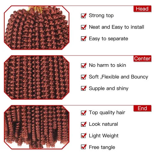 Miniatura 2 de Xtrend - Cabello trenzado de ganchillo con rizos de resorte, color rojo cobrizo, 12 pulgadas, para rizos de mariposa de imitación, extensiones