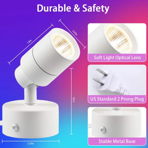 Miniatura 6 de Foco LED multiusos moderno para escritorio o montaje en pared, luz LED portátil con interruptor de encendido/apagado, bombilla GU10 cable blanco
