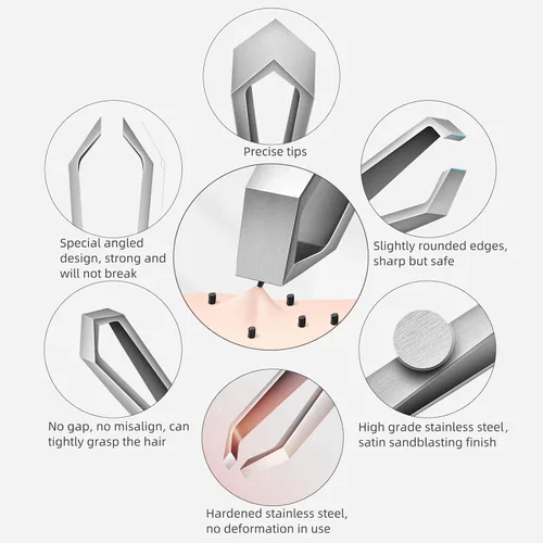 Miniatura 5 de AUSOMTEK Pinzas para arrancar barba y cabello, herramienta fina para cejas, acero inoxidable, punta de 0.394 in, diseño de ranura antideslizante