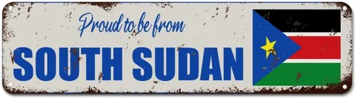 Decoración de pared de metal vintage de Sudán del Sur, regalo de recuerdo de país, letrero de metal para decoración de pared de Proud to Be from