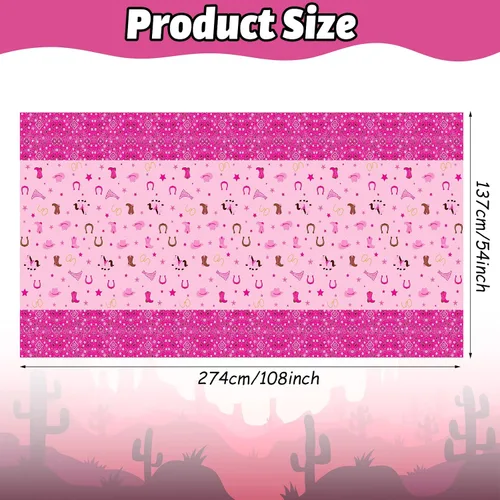 Miniatura 3 de Mantel de plástico de vaquera occidental, mantel rectangular de fieltro rosa, mantel rectangular desechable impermeable para suministros de fiesta