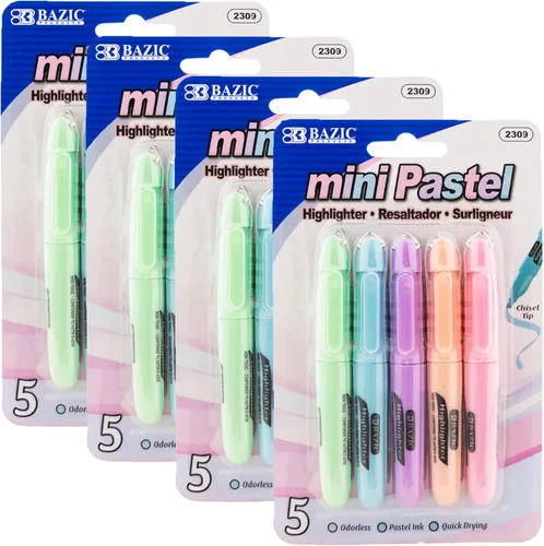 BAZIC Products Mini resaltador – Juego de resaltadores de punta biselada surtidos de color pastel, bolígrafo resaltador estilo escritorio para