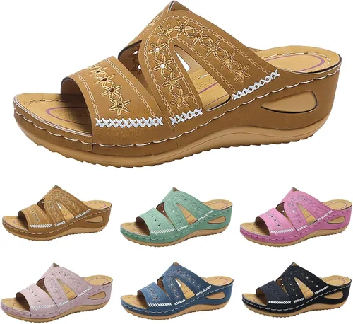 Miniatura 11 de Sandalias ortopédicas con soporte de arco, sandalias planas para exteriores, estilo bohemio, para caminar, cómodas, elegantes, informales