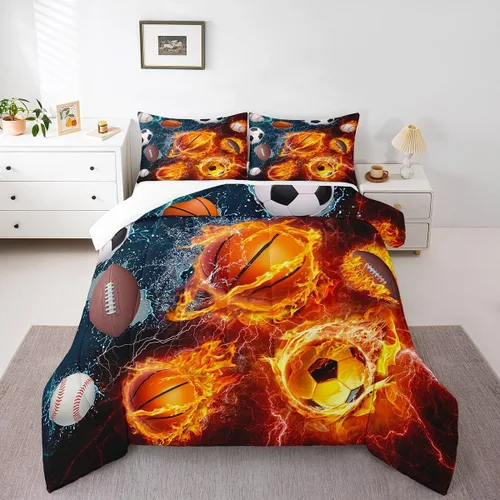 Miniatura 45 de Feelyou Juego de edredón de baloncesto para niñas y niños, juego de ropa de cama con juegos de pelota, decoración de habitación, regalo para amantes