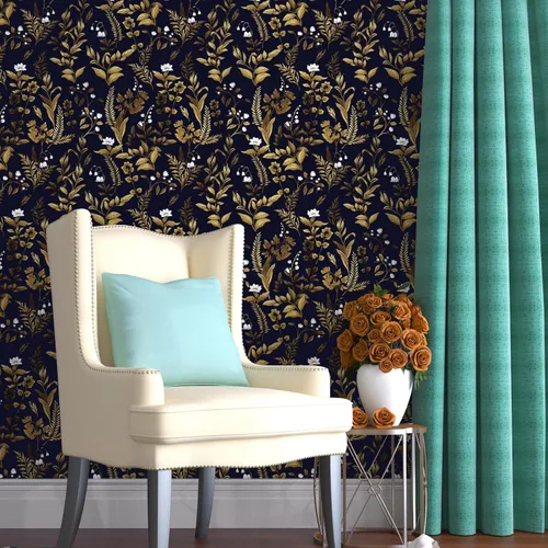 Miniatura 6 de Papel tapiz floral vintage azul marino oscuro extra largo, 17.5 pulgadas x 393 pulgadas, papel de contacto bohemio pelable, papel de pared botánico