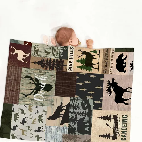 Miniatura 2 de Manta de bebé personalizada con nombre para niños y niñas, manta personalizada con temática de bosque, ropa de cama de franela suave para recién