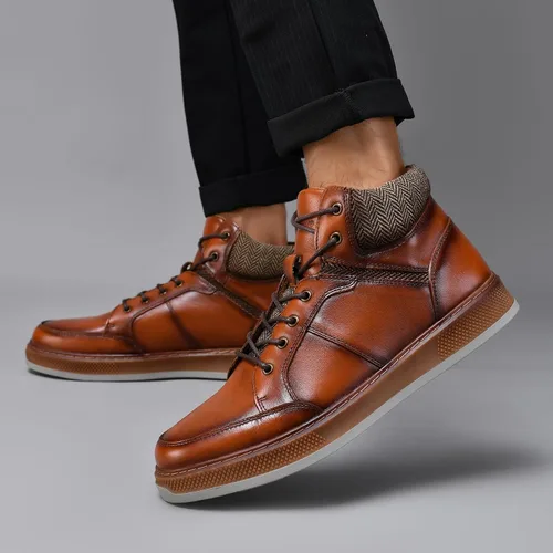 Miniatura 5 de Holy dove Men's Casual Oxford Sneaker Boots Mid-Top Lace-Up Fashion Ankle Chukka Boot Genuine Leather Upper Fashion Shoes for Men Comfortable and