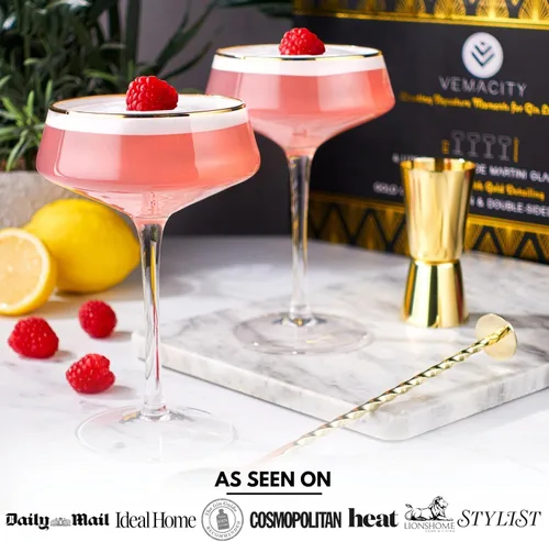 Miniatura 3 de VEMACITY - Juego de 4 vasos de Martini Espresso de lujo Vasos Coupé de 10 onzas con bordes dorados para champán, Cosmopolitans - Incluye jigger