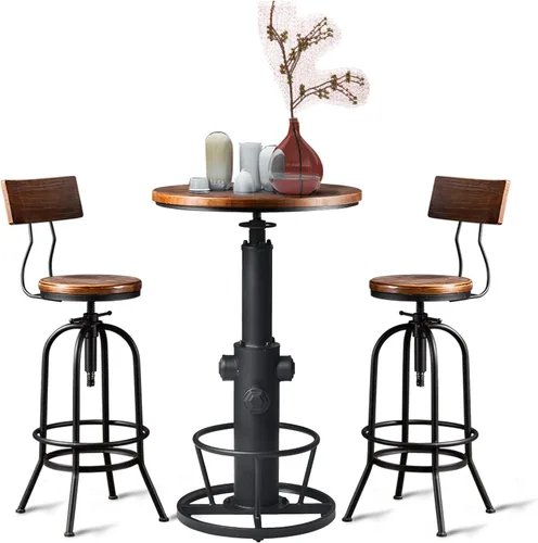 Juego de mesa y taburetes de altura de barra de 3 piezas para cóctel, bistró, fiesta de pub en casa, patas de metal de soldadura, parte superior