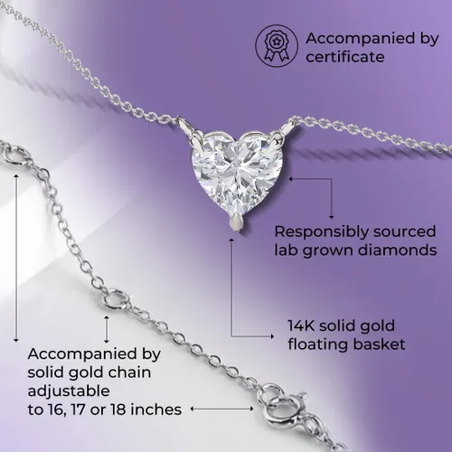 Miniatura 19 de La Joya Collares de diamantes de 1 quilate para mujer Collar de diamante solitario cultivado en laboratorio GH VS/SI Cadena de oro macizo