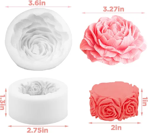 Miniatura 2 de Paquete de 2 moldes de vela de silicona con forma de flor, moldes de vela de columna de flores de rosas 3D para hacer cilindros de velas, moldes