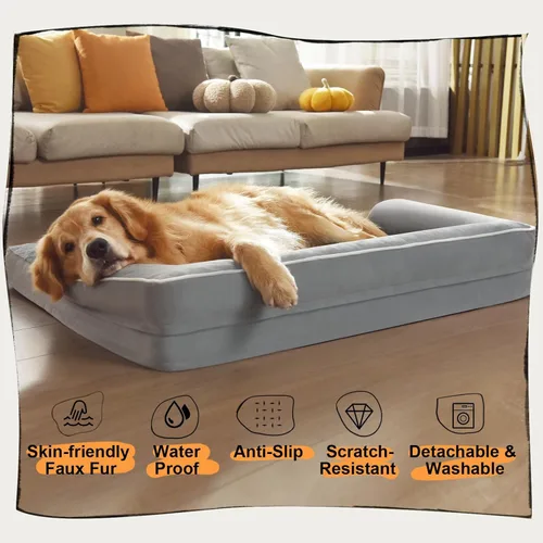 Miniatura 6 de Cama ortopédica impermeable para perros pequeños, cama para perros de tamaño mediano, cómoda cama para mascotas y gatos con lados, funda extraíble