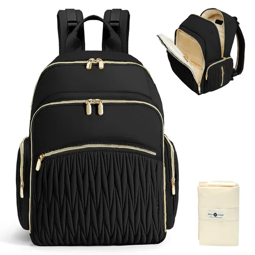 Miniatura 8 de miss fong Mochila para pañales – Bolsa de pañales para bebé con cambiador de pañales, mochila acolchada para pañales de viaje con 16 bolsillos Negro