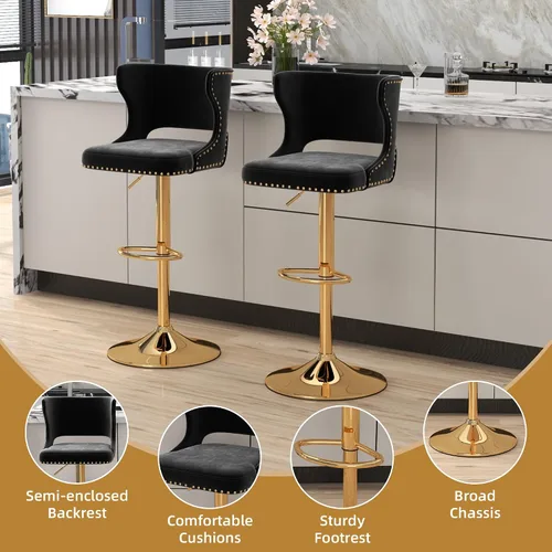 Miniatura 5 de Westice Juego de 2 taburetes de bar, taburetes de altura de mostrador para isla de cocina con base dorada ajustable, modernas sillas de bar