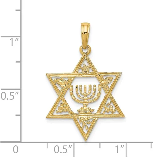 Miniatura 3 de Colgante de oro amarillo macizo de 14 quilates estrella de David de la suerte judía menorá 1063in x 0709in