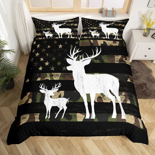 Miniatura 15 de Castle Fairy Juego de ropa de cama tamaño individual, juego de funda de edredón con diseño de ciervos y pinos para niños y niñas, juego de funda