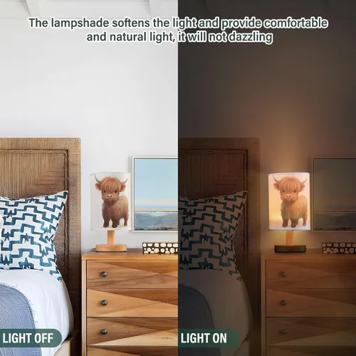 Miniatura 4 de Bedside Table Lamp Cute Highland Cow Animal Nightstand Lamp with Wood Desk Lamps for Bedroom Living Room Nursery Office Home Decor