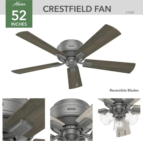 Miniatura 7 de Hunter Ventilador de techo interior de 52 pulgadas con luces LED y cadena de tracción, ventilador de techo de perfil bajo, 5 aspas, para dormitorio