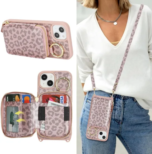Miniatura 28 de Funda Cartera Bandolera para iPhone 11, Cuero PU Cremallera Bolso Cartera Funda Plegable con Tapa, Funda Folio con Soporte con Ranuras para Tarjetas