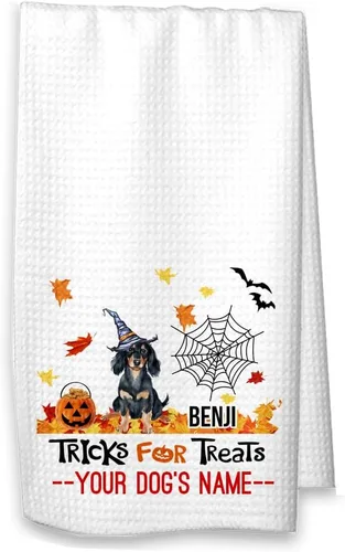 Miniatura 6 de Studio 9Thirty3 Tricks for Treats Dachshund - Toalla de cocina de Halloween, decoración de otoño de perro salchicha