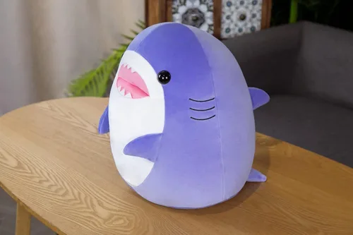 Miniatura 6 de Almohada suave de peluche de tiburón morado de 12.9 pulgadas, lindo peluche de tiburón para niños