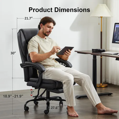 Miniatura 2 de amseatec Silla de oficina, grande y alta, 400 libras con reposapiés, ergonómica con respaldo ajustable, silla de computadora reclinable con doble