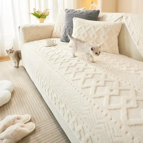vctops Funda de sofá de felpa jacquard bohemio para perros, suave, acogedora y antideslizante, lavable, protector de muebles para niños, mascotas