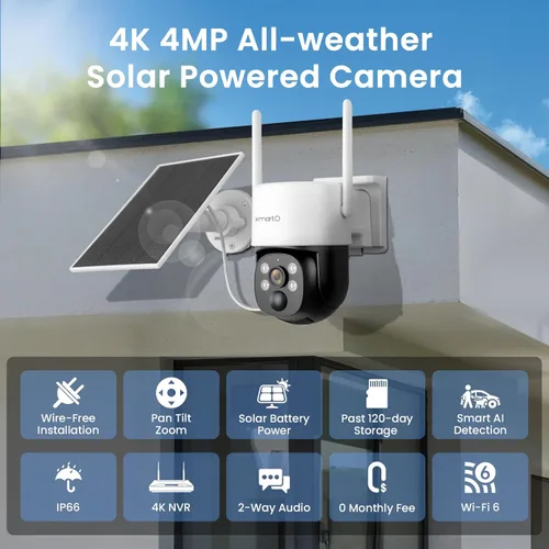 Miniatura 2 de XMARTO Cámara solar inalámbrica para exteriores, 4 PC QHD 4MP Sistema de cámara de seguridad PTZ inalámbrica con 4K 10CH expandible WiFi NVR, carga